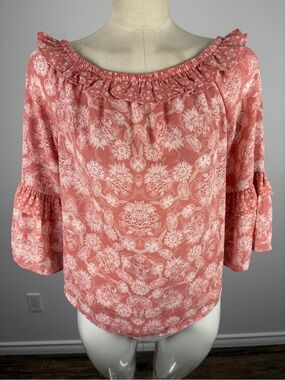 GAP Pink White Paisley Floral Smocked Shoulder Sleeveless Tank Top Blouse XS